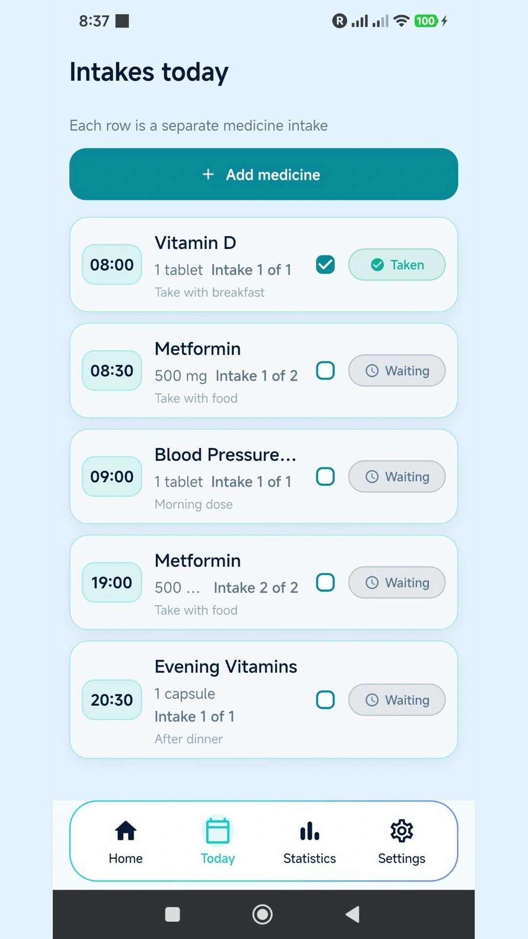 TaskMedAlert today's medication schedule