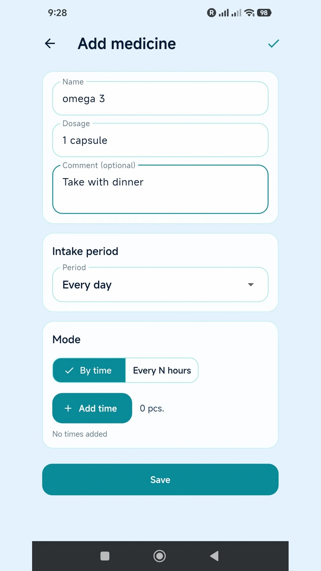 TaskMedAlert add medication screen